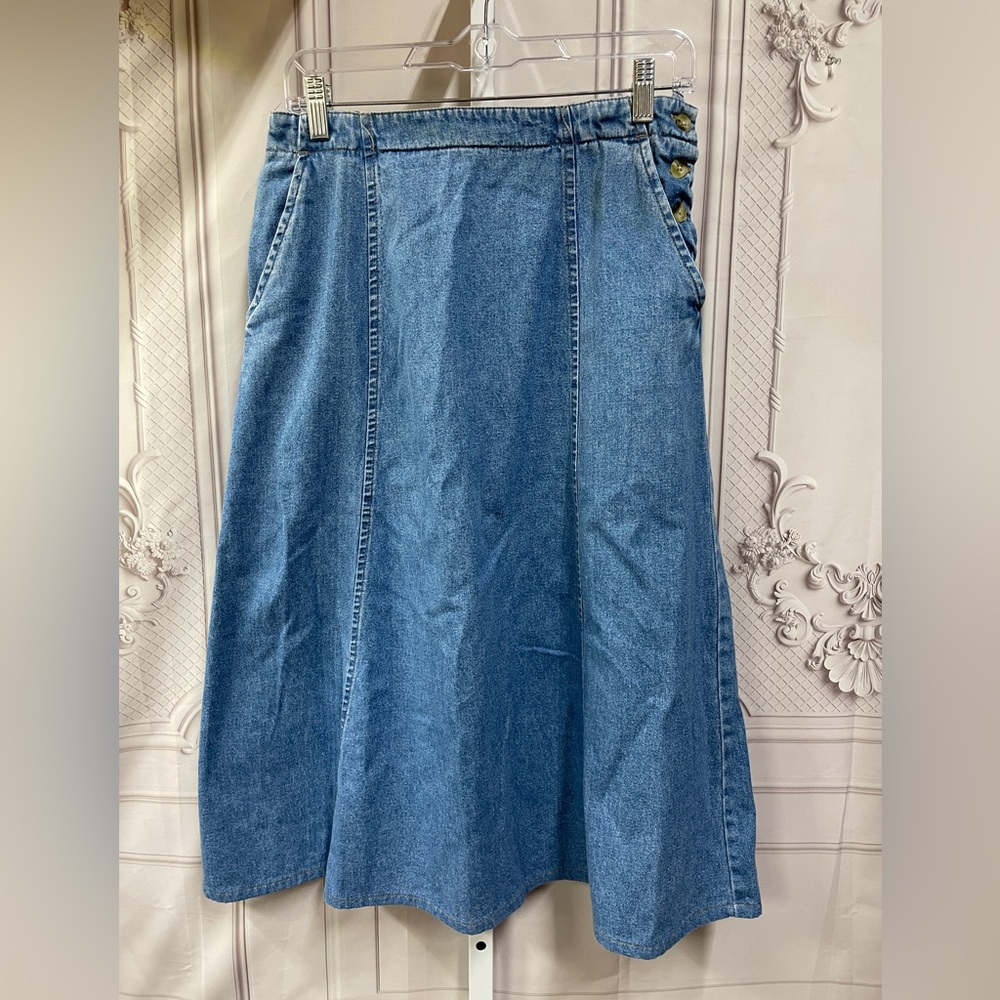 Vintage Original TY Wear A Line Midi Denim Cotton Skirt Size 8 Pockets - Picture 2 of 6